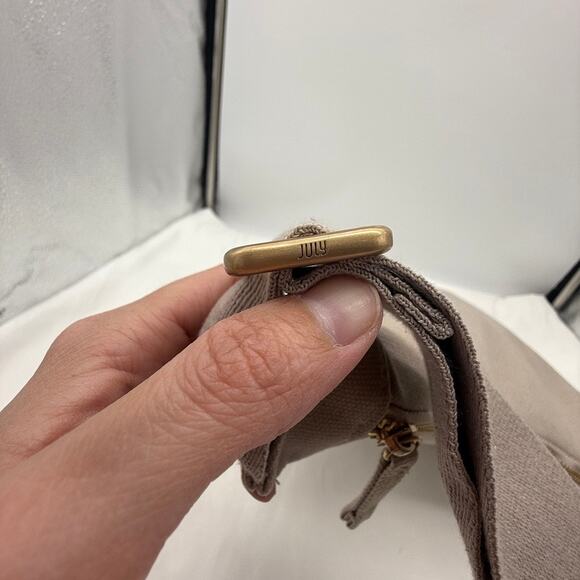 July Everyday Crescent Crossbody Bag in Taupe Beige 100% Cotton Minimalist Style - Picture 6 of 16